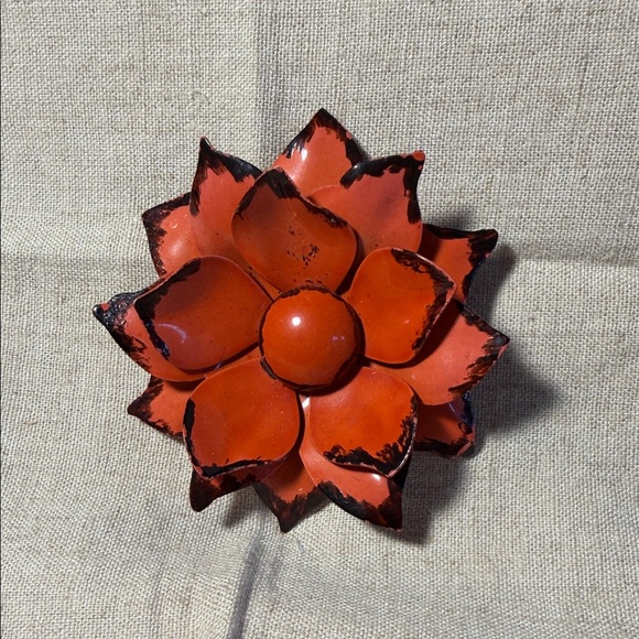 Jewelry - Orange Metal Flower with Brown Accents Flower Power Brooch